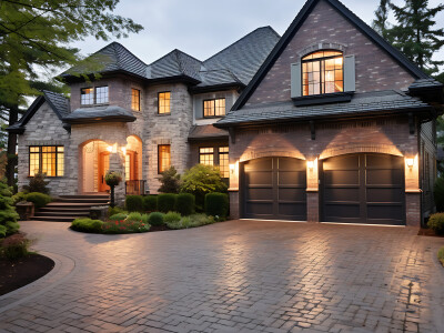 Luxury house exterior with garage and driveway.